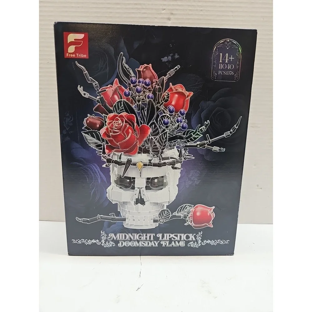 Skull Roses Flowers Building Set for Adults, Gothic Horror Skeleton